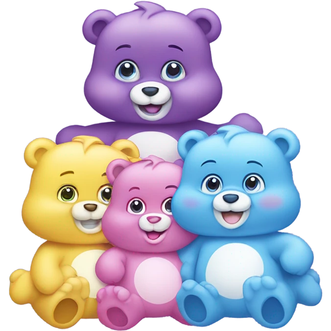 4 care bears pink, purple, blue and yellow emoji
