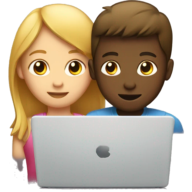 Girl and boy laptop with light above head emoji