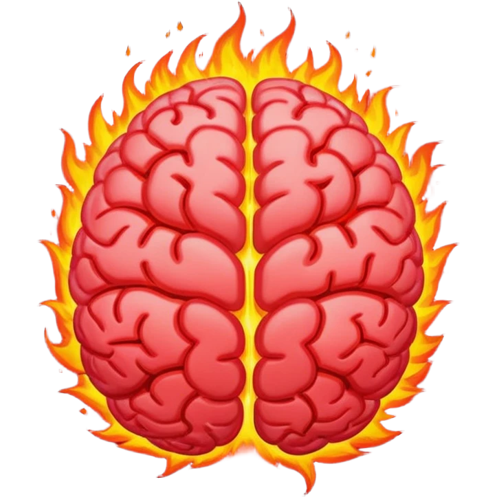 emoji-style illustration of a brain on fire, representing passion and discovery, compact design, high contrast, vibrant colors, optimized for emoji size emoji