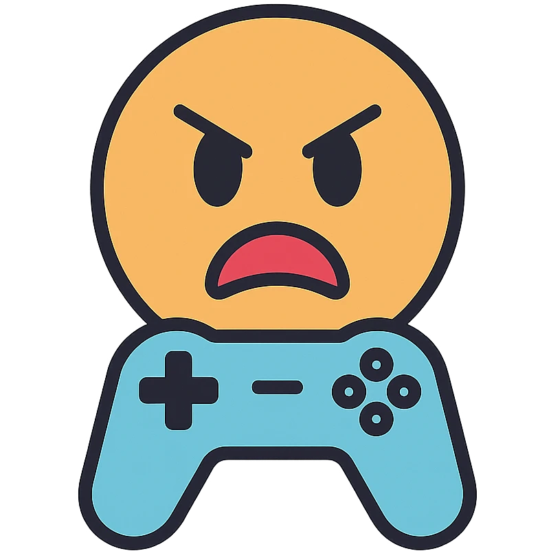 angry emoji with game controller, color outline icon style emoji