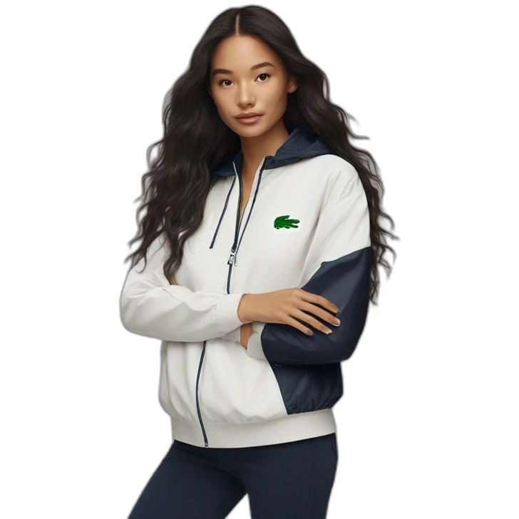 Lacoste bag latin girl with long hair with black lacoste windbreaker emoji