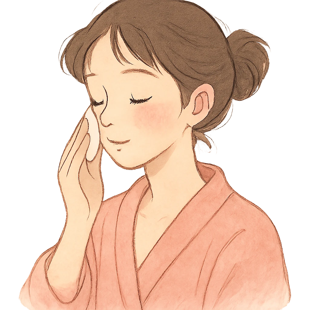 moça fazendo skincare, atmosfera suave e delicada emoji