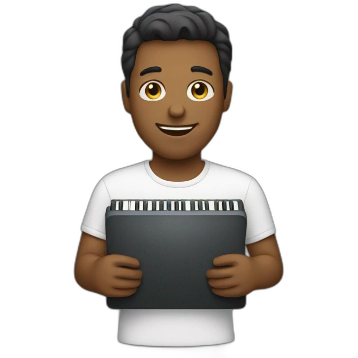 Guy holding keyboard emoji