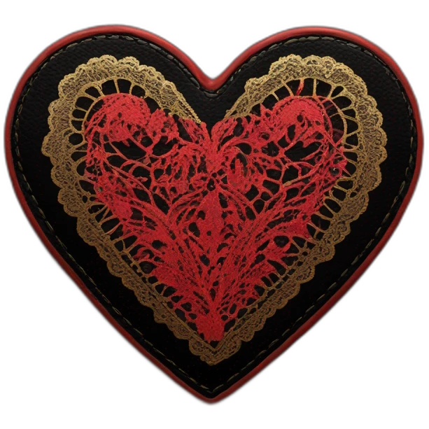 red lace on black leather heart with gold border emoji