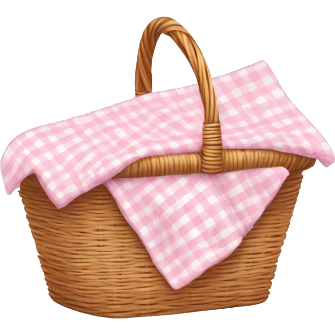 soft baby pink gingham cloth in a cane picnic basket emoji