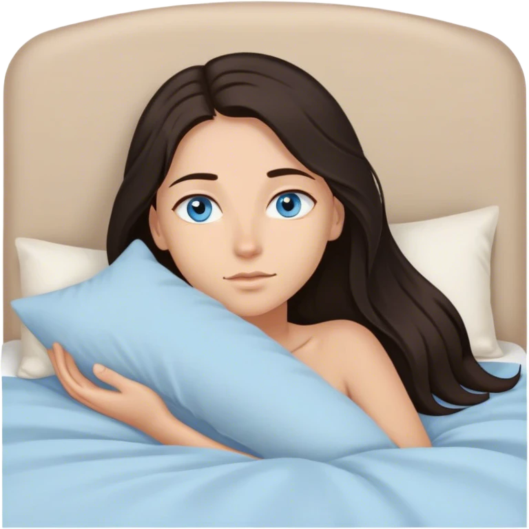 busty pawg long dark hair pale blue eyes intimate bed pose sfw emoji