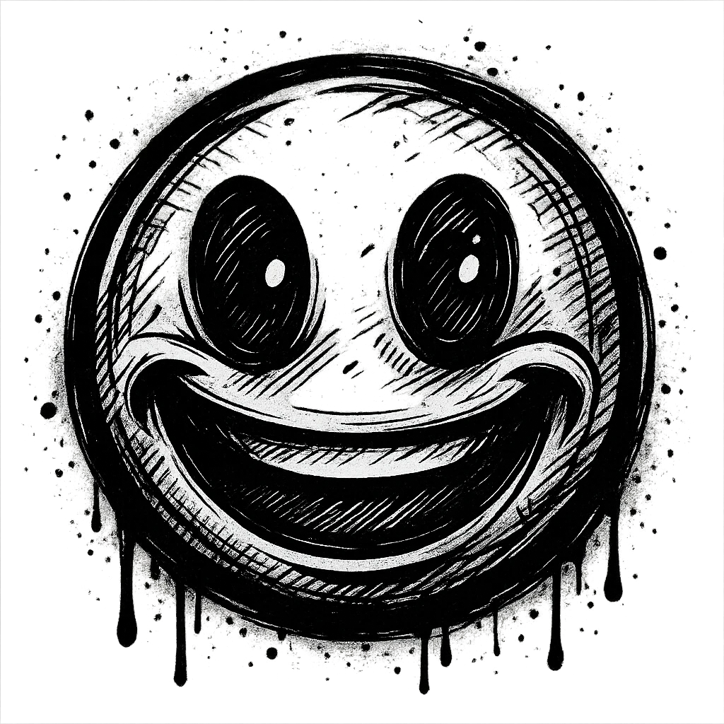 graffiti style emoji, black and white, high contrast, detailed, with a sense of urban artistry emoji
