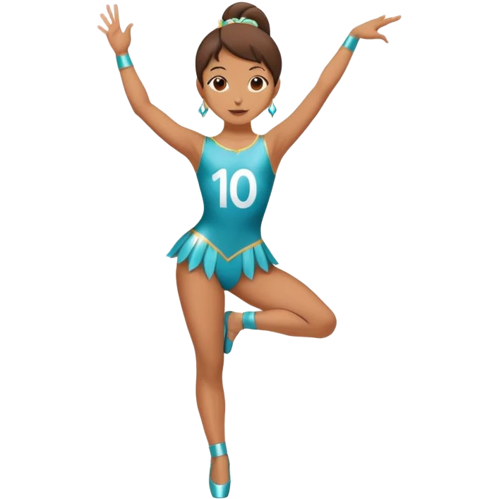 Dancer in a leotard costume holding number 1 emoji