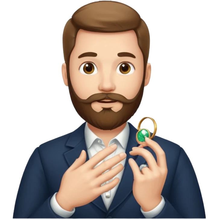 Man with beard holding engagement ring emoji