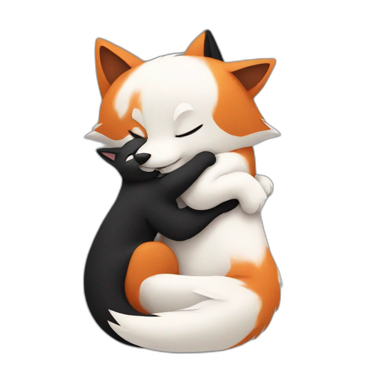 Fox hug black and white cat emoji