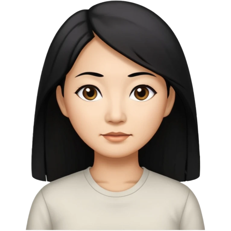 50 yr old asian woman, straight thick long black hair, big black, side part emoji