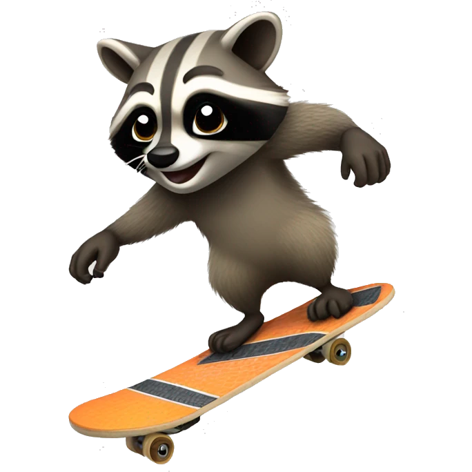 raccoon doing a kickflip emoji
