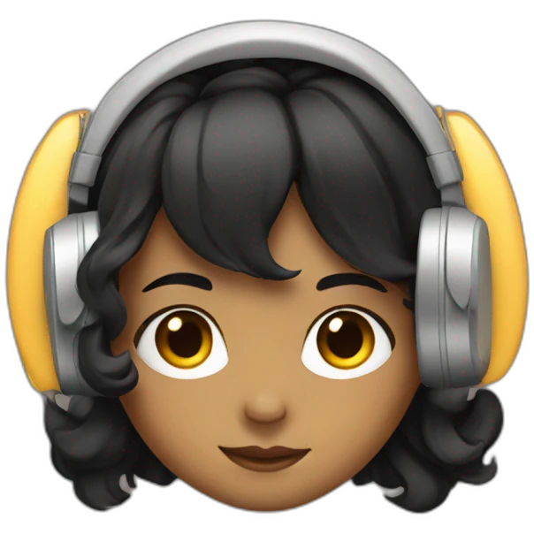 girl with black wavy hair wearing headphones emoji