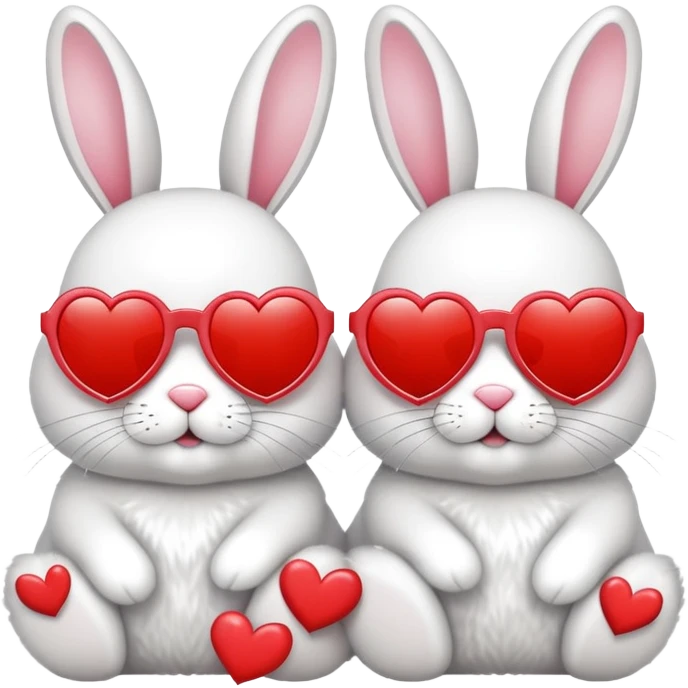 2 bunnies wearing sunglasses in love with hearts emoji