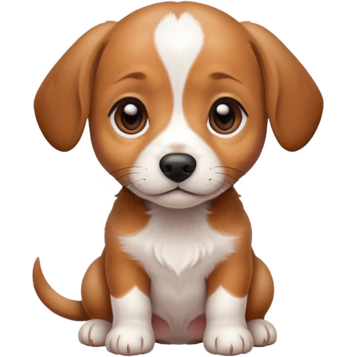 Dachshund beagle chihuahua mix puppy that’s mostly white with brown and dark brown patches and a birth mark on his nose emoji