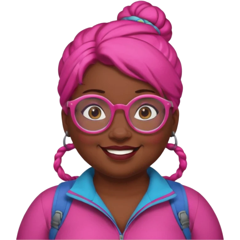 climber fat woman with dark pink bun hair and glassess emoji