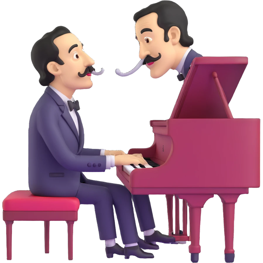 Salvador Dali with his iconic mustache playing a piano emoji