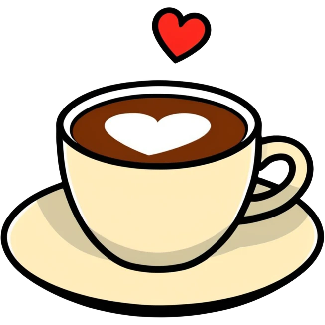 Hot cup of coffee and a heart emoji