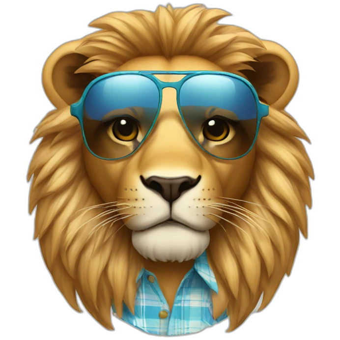 A lion wearing shades and a summer shirt  emoji