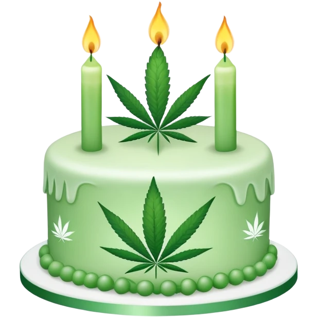 Birthday cake decorated with cannabis leaves and candles emoji