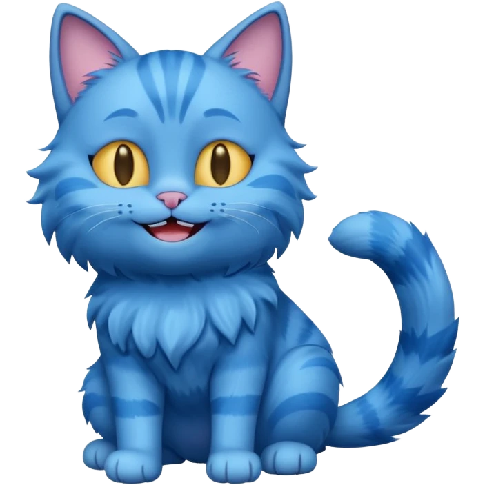 blue smiling cat with full body with note and no clothes emoji