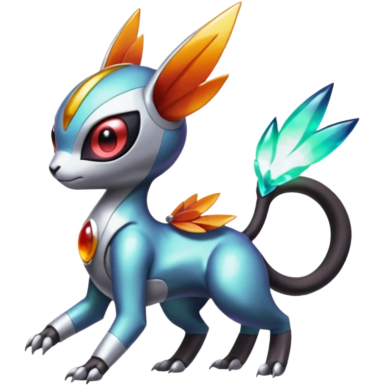 Shiny Colorful Futuristic Cyber-Vernid-Trico-Meloetta-Latias-Koraidon-Peppercat-Protogen-Pokémon-Digimon-Fakémon-fusion-hybrid-creature emoji