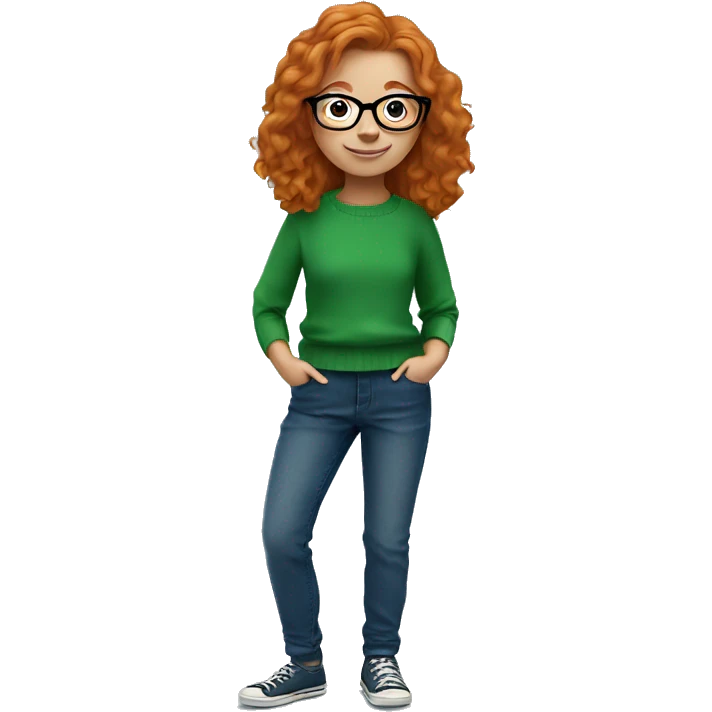 ginger girl with glasses in a green jumper with blue jeans emoji