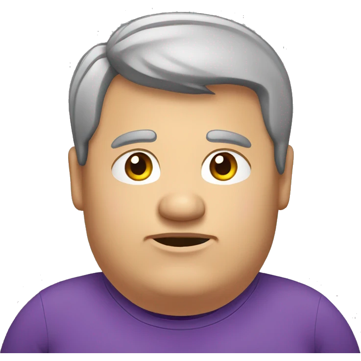 obese man, receding grey hair, purple t shirt emoji