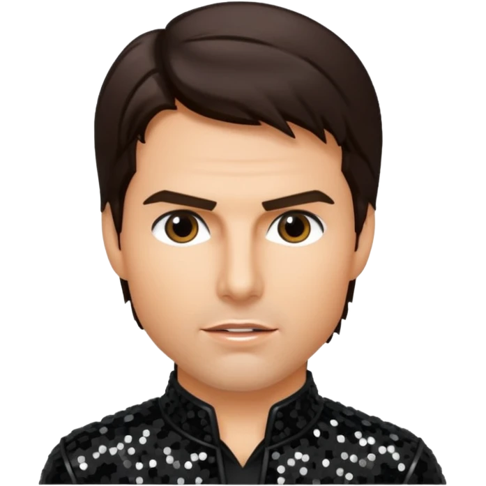 Tom Cruise with dark brown hair, black sequin outfit emoji