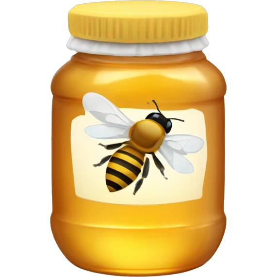 A jar of honey with a plain bottle and a honey bee emoji
