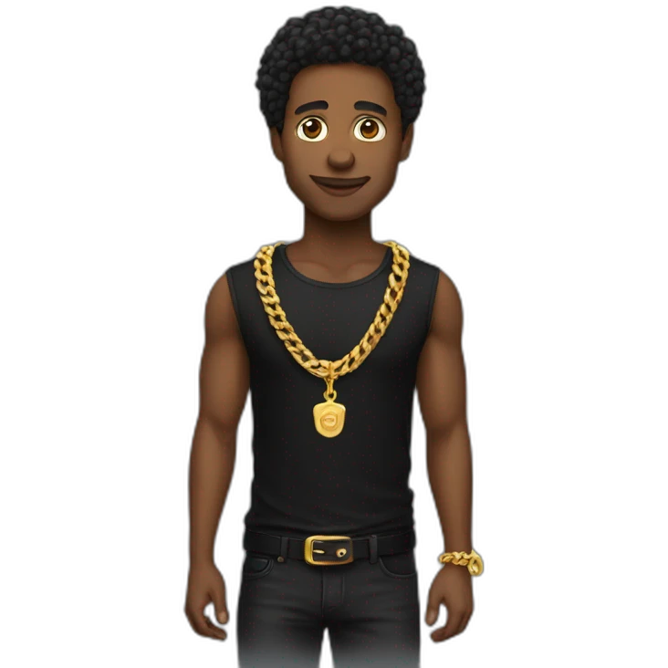 Morgenshtern wearing gold chain and black shirt emoji