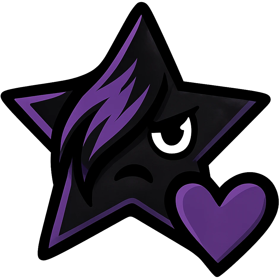 emo star with a heart, black and purple, expressive and stylish, no background emoji