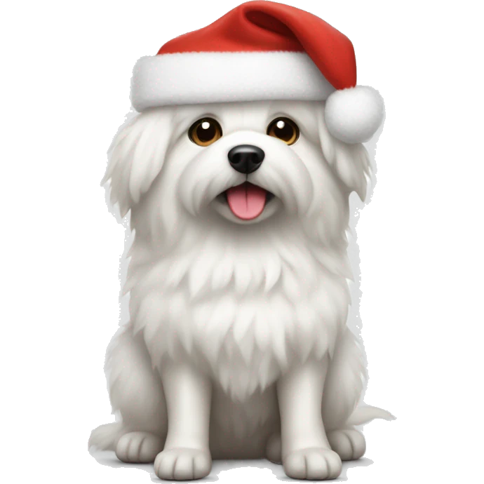 full body White fluffy dog with Santa hat emoji