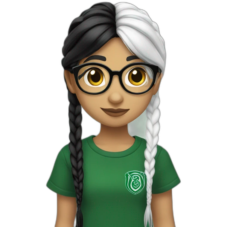 Mia Khalifa black braid white tshirt green sleeves slytherin logo emoji