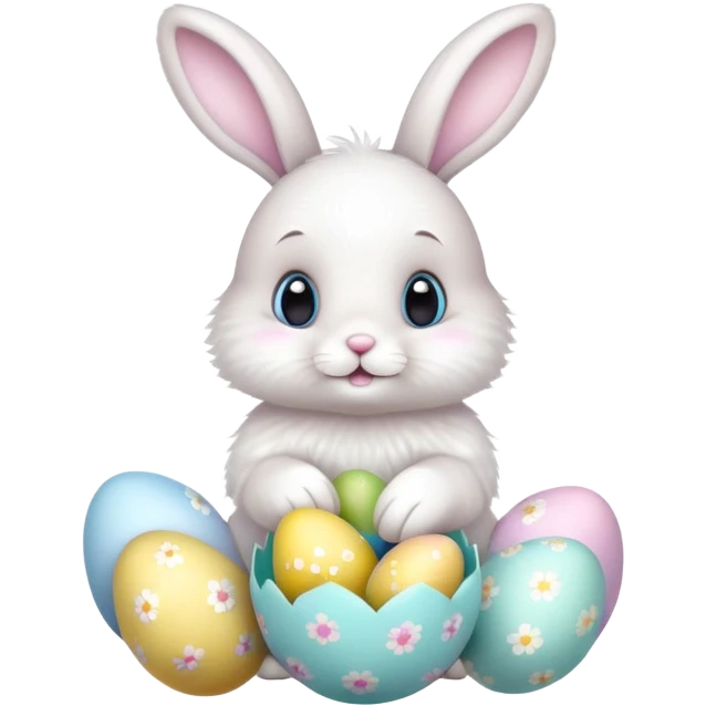 cute Easter bunny with Easter eggs emoji