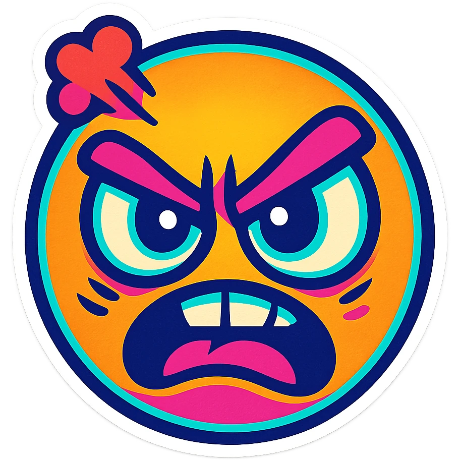 Create a cartoon sticker with an angry expression in the style of Flux Pro, with a transparent background. The style should reflect the vibrant and pop colors typical of Flux Pro style. emoji