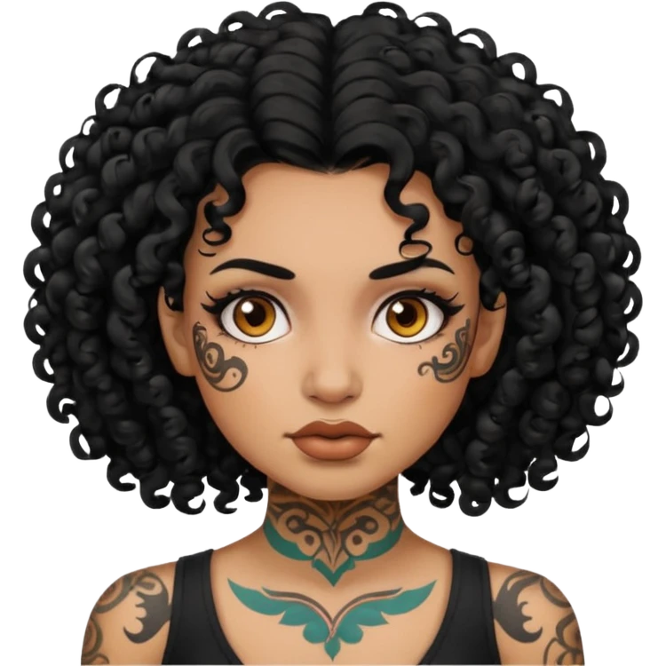 woman curly hair and heavy face tattoo emoji