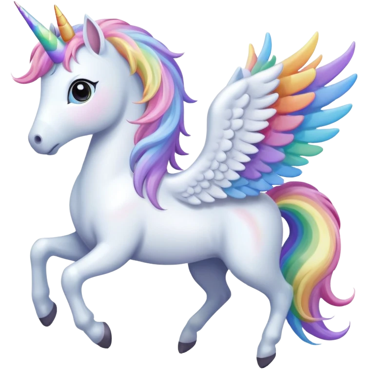 White Pegasus Unicorn with pastel rainbow wings and large dark emotional eyes emoji