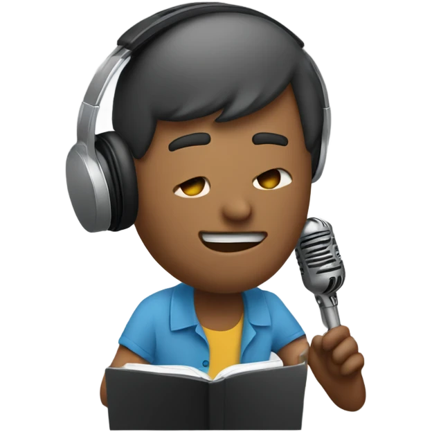 A guy with headphones, mic, and pc doing a song  emoji