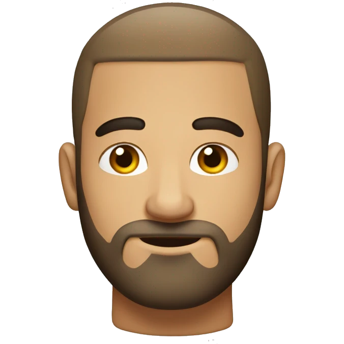 25 years guy with brown beard, a bun on the head and shaved hair on the sides. Closed mouth emoji