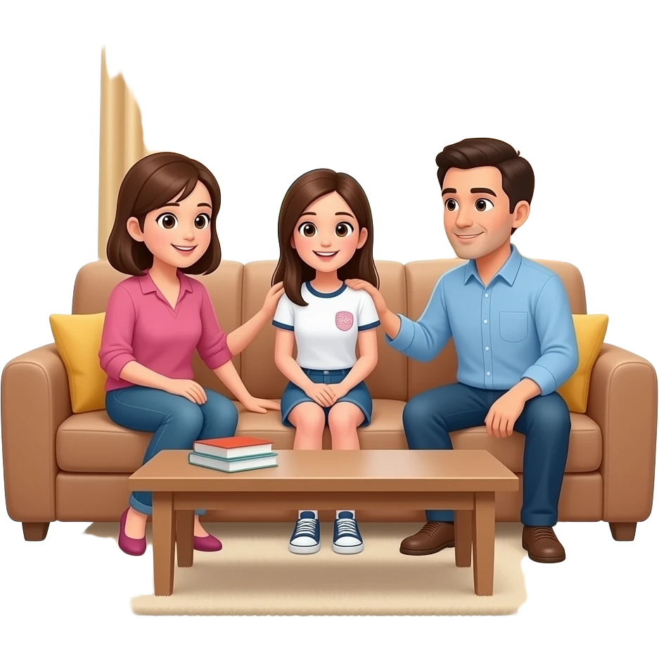 Parents talking to their emo teenage daughter inside their home emoji