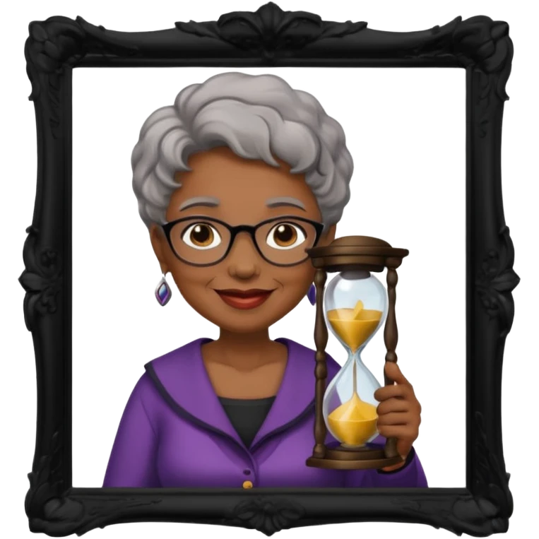 black grandma holding hourglass in a frame emoji