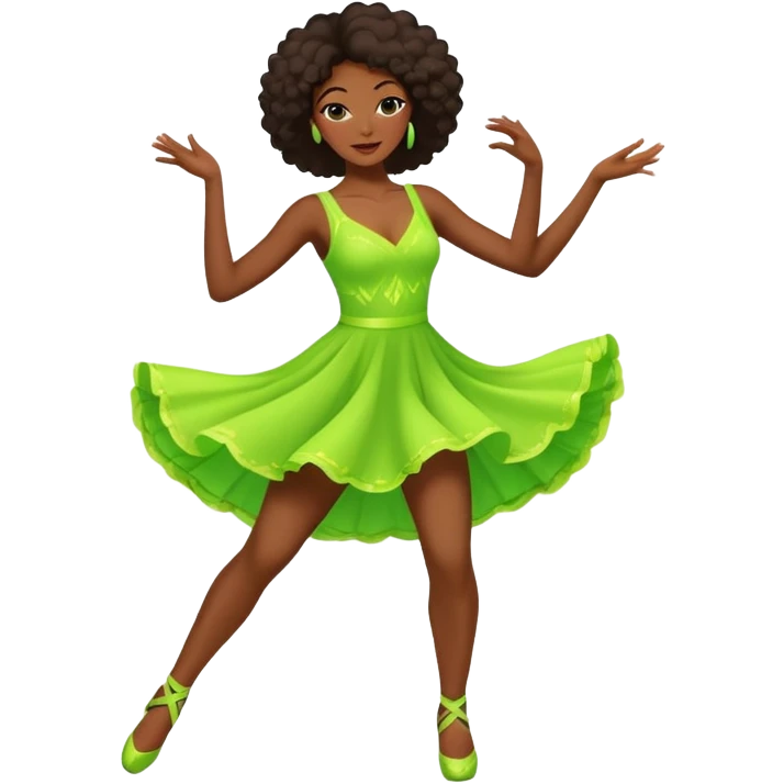 Black woman dancing and wearing a Green fluorescent dress emoji