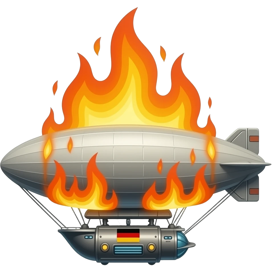 solarpunk scene of a german zeppelin 'hindenburg' burning emoji