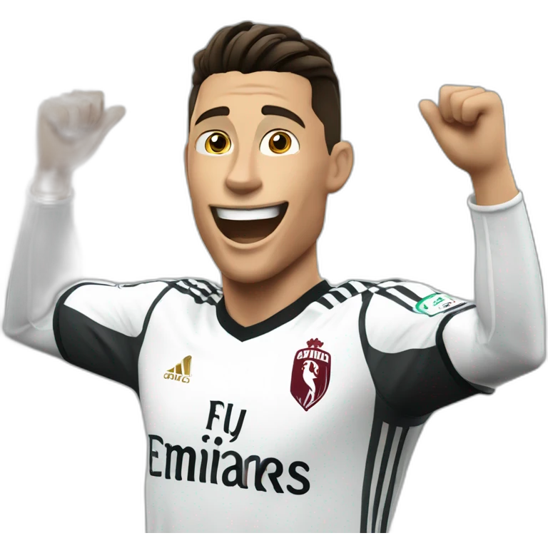 Cristiano Ronaldo celebrating a goal doing the siu emoji