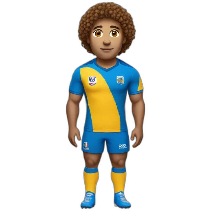 Rugby player With yellow and blue t-shirt and brown curly hair emoji