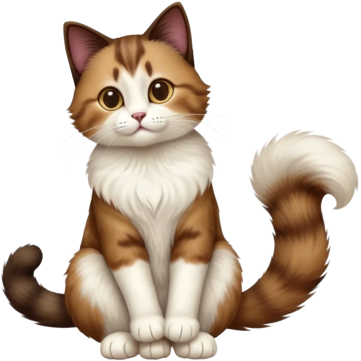 cinematic-[showshoe cat]-realistic-full-body-sitting-emoji,-tail-curled-playfully-around-its-paws,-head-tilted-dramatically,-fluffy-[brown]-fur,-simplified-yet-realistic-focused-features,-highly-detailed,-glowing-with-an-almost-sarcastic-glow emoji