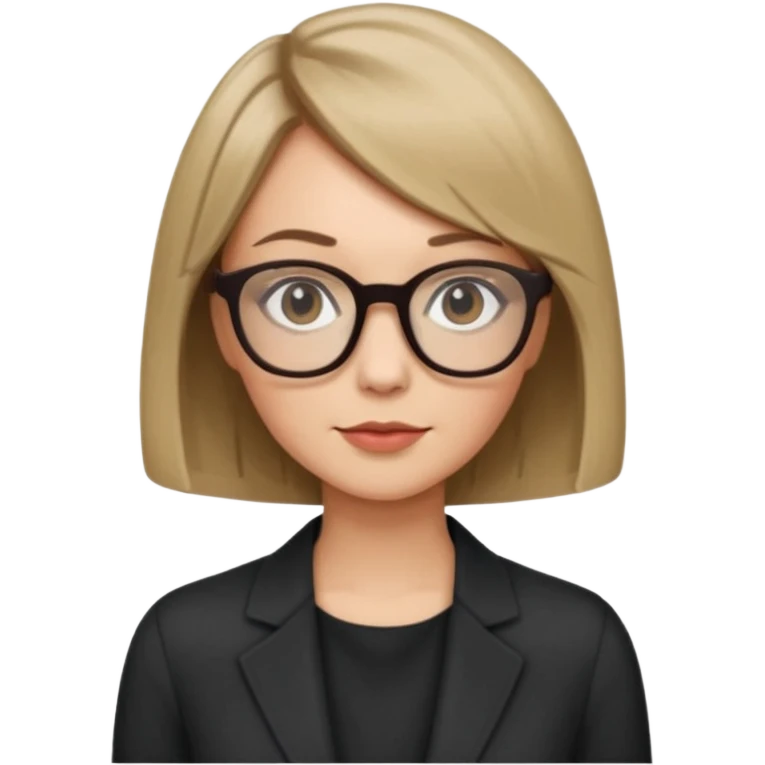 woman dark blonde petite bob haircut wears dark squarish glasses, classic clothes emoji