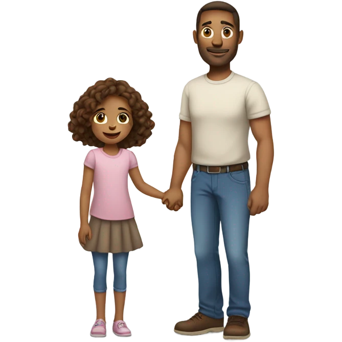 dad with blue eyes brown hair standing holding his young daughters hand emoji