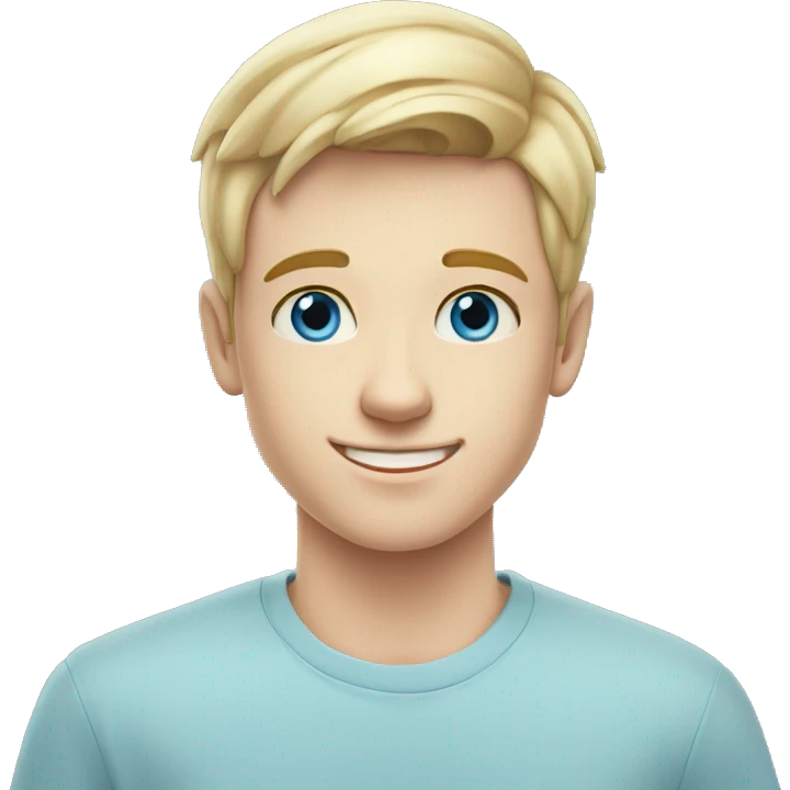 confident happy clean shaven pale teen boy with short blonde light hair blue eyes outdoor portrait emoji